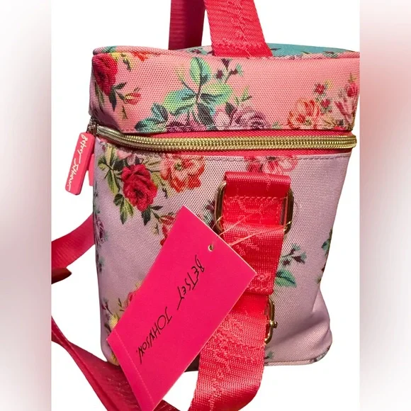Betsey Johnson NWT Floral Pink Red & Purple Insulated Crossbody Lunch Bag (P170) - Picture 3 of 9